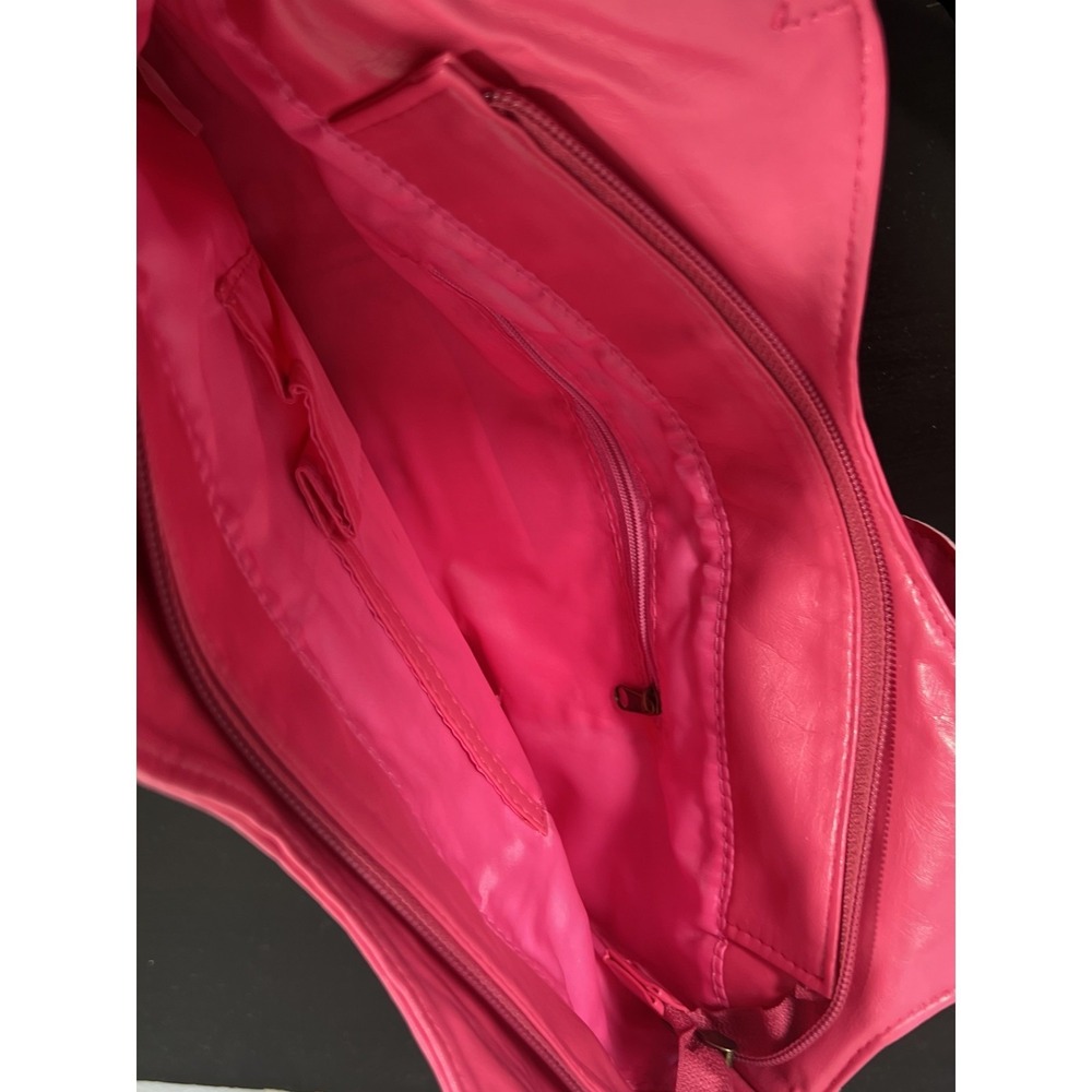 Mudd Hot Pink Faux Leather Applique Shoulder Bag Beaded Handle Y2K Style - Picture 3 of 4
